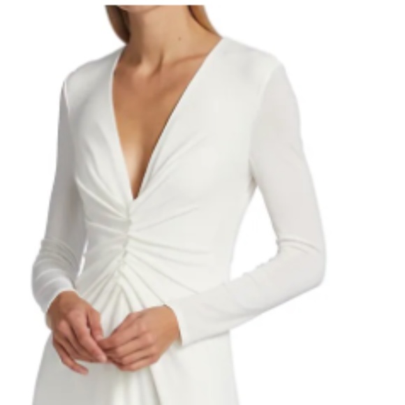 Halston V-Neck Ruched Jersey Gown (White, Medium) - Picture 1 of 5